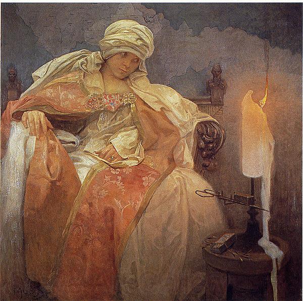 Alfons Mucha Woman With a Burning Candle Norge oil painting art